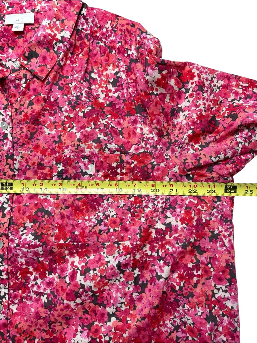 J Jill Floral Long Sleeve Button Up Cotton Voile Blouse Shirt Pink Red L - Picture 6 of 11